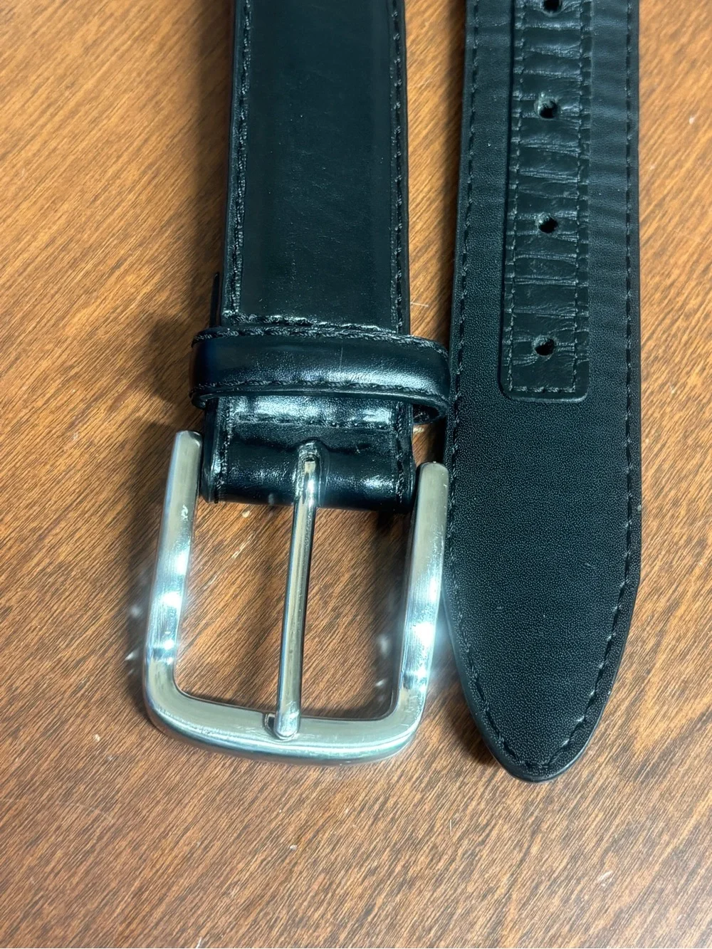 Men's Black Leather Belt with Silver Buckle